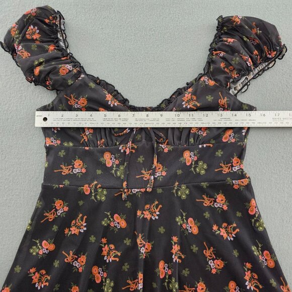 Vintage Y2K Urban Outfitters Babydoll Mini Dress M Dark Floral Ruffle Milkmaid - Picture 7 of 13